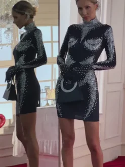 Embellishment|Dresses*Embellishment Ceyla Long Sleeve Rhinestone Embellished Mini Dress