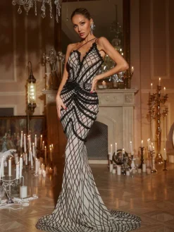 Embellishment|Dresses*Embellishment Chase One Shoulder Sequin Corded Maxi Dress