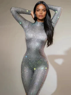 Jumpsuits & Romper*Jiu Bajia O/S Chaylee Long Sleeve Rhinestone Jumpsuit