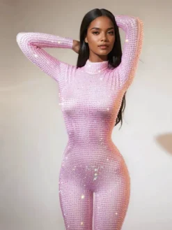 Jumpsuits & Romper*Jiu Bajia O/S Chaylee Long Sleeve Rhinestone Jumpsuit