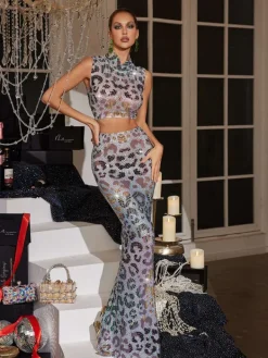 Sets & Co-ords|Embellishment*Nuo Fansi Chenelle Printed Rhinestone Skirt Set