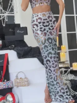 Sets & Co-ords|Embellishment*Nuo Fansi Chenelle Printed Rhinestone Skirt Set