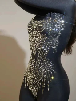 Jumpsuits & Romper*Jiu Bajia O/S Chesten Long Sleeve Rhinestone Embellished Jumpsuit