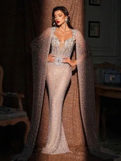 Embellishment|Dresses*Embellishment Chiara Rhinestone Cape Maxi Dress
