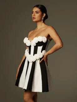 Dresses|Mini Dresses*Bandage Chiyeko Strapless Flower Stripe Mini Dress