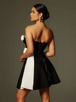 Dresses|Mini Dresses*Bandage Chiyeko Strapless Flower Stripe Mini Dress