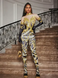Jumpsuits & Romper*Jiu Bajia O/S Choncey Rhinestone Printed Jumpsuit