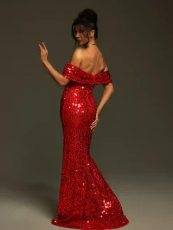 Embellishment|Dresses*Lu Yili Christena Off Shoulder Sequin Corset Maxi Dress