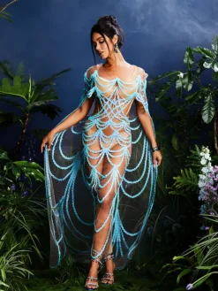 Dresses|Maxi Dresses*Jiu Bajia O/S Clarrisa Sequin Embellished Maxi Dress In Blue