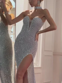 Embellishment|Dresses*Embellishment Cocheta Strapless Rhinestone Split Maxi Dress