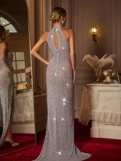 Embellishment|Dresses*Embellishment Cocheta Strapless Rhinestone Split Maxi Dress