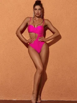 One Piece|Swimwear*Mew Mews Fashion Codi Cutout One Piece Swimsuit In Hot Pink