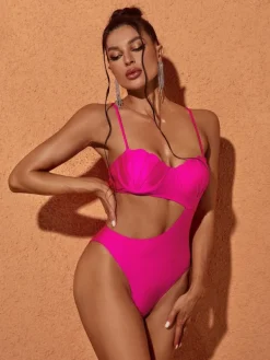 One Piece|Swimwear*Mew Mews Fashion Codi Cutout One Piece Swimsuit In Hot Pink