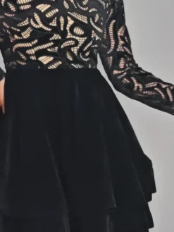Dresses|Mini Dresses*Mew Mews Fashion Coralie Long Sleeve Lace Velvet Mini Dress