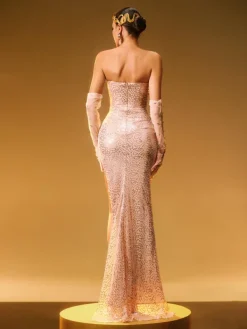 Embellishment|Dresses*Lu Yili Coralyn Strapless Rhinestone Split Maxi Dress