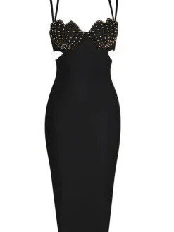 Dresses|Midi Dresses*Bandage Coretta Pearl Coutout Dress In Black