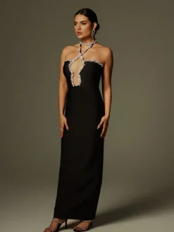 Dresses|Maxi Dresses*Bandage Cornie Halterneck Rhinestone Maxi Dress