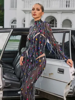 Dresses|Maxi Dresses*W Jia Corvina Fringe Embellished Mesh Maxi Dress