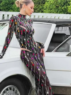 Dresses|Maxi Dresses*W Jia Corvina Fringe Embellished Mesh Maxi Dress