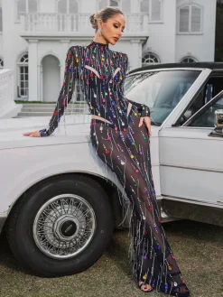 Dresses|Maxi Dresses*W Jia Corvina Fringe Embellished Mesh Maxi Dress
