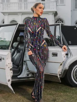 Dresses|Maxi Dresses*W Jia Corvina Fringe Embellished Mesh Maxi Dress