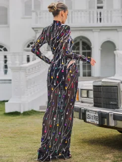 Dresses|Maxi Dresses*W Jia Corvina Fringe Embellished Mesh Maxi Dress