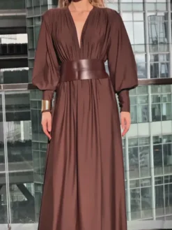 Dresses|Maxi Dresses*Mew Mews Fashion Cosmo V Neck Belted Maxi Dress