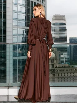 Dresses|Maxi Dresses*Mew Mews Fashion Cosmo V Neck Belted Maxi Dress