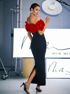 Dresses|Maxi Dresses*Bandage Creed Off Shoulder Flower Dress In Red