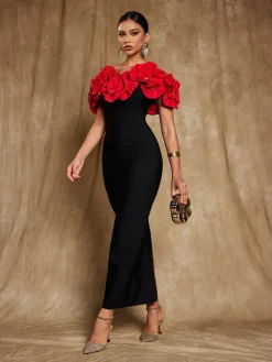 Dresses|Maxi Dresses*Bandage Creed Off Shoulder Flower Dress In Red