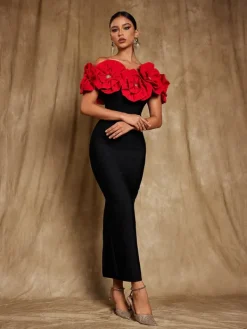 Dresses|Maxi Dresses*Bandage Creed Off Shoulder Flower Dress In Red
