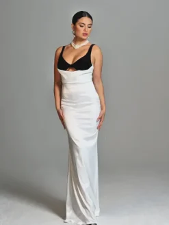 Dresses|Maxi Dresses*Mew Mews Fashion Crispina Plunge Neck Satin Maxi Dress