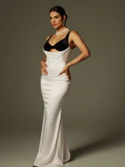 Dresses|Maxi Dresses*Mew Mews Fashion Crispina Plunge Neck Satin Maxi Dress