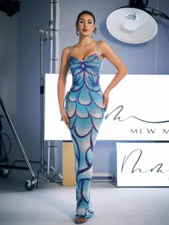 Embellishment|Maxi Dresses*Embellishment Croía Spaghetti Print Crystal Maxi Dress