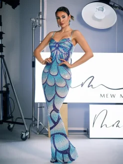 Embellishment|Maxi Dresses*Embellishment Croía Spaghetti Print Crystal Maxi Dress
