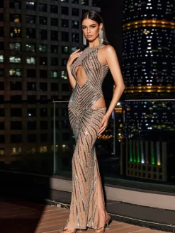 Embellishment|Dresses*Embellishment Cruz Rhinestone Cutout Mermaid Maxi Dress