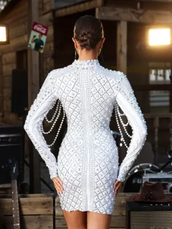 Dresses|Mini Dresses*W Jia Crython Long Sleeve Embellished Mini Dress