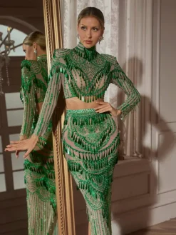 Sets & Co-ords|Embellishment*Embellishment Cythina Long Sleeve Sequin Skirt Set