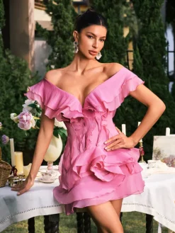 Dresses|Mini Dresses*Mew Mews Fashion Dabney V Neck Ruffle Mini Dress In Pink