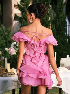Dresses|Mini Dresses*Mew Mews Fashion Dabney V Neck Ruffle Mini Dress In Pink