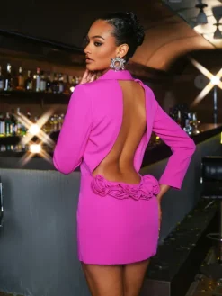 Coats & Jackets|Blazers*Mew Mews Fashion Dacre Back Cutout Flower Blazer In Hot Pink