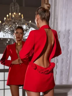 Coats & Jackets|Blazers*Mew Mews Fashion Dacre Back Cutout Flower Blazer In Red