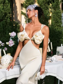Dresses|Maxi Dresses*Mew Mews Fashion Dagr Backless Flower Cutout Satin Maxi Dress