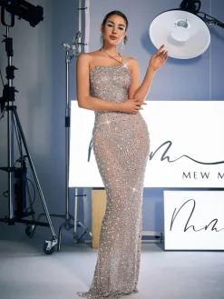 Embellishment|Dresses*Embellishment Dakari Halterneck Rhinestone Maxi Dress In Silver