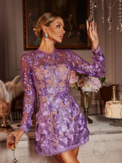 Dresses|Mini Dresses*Mew Mews Fashion Dallan Long Sleeve Floral Embroidered Mini Dress