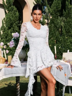 Dresses|Mini Dresses*Mew Mews Fashion Dareh V Neck Flower Lace Draped Mini Dress