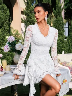 Dresses|Mini Dresses*Mew Mews Fashion Dareh V Neck Flower Lace Draped Mini Dress