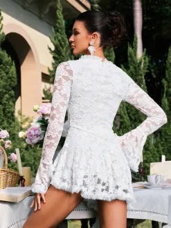 Dresses|Mini Dresses*Mew Mews Fashion Dareh V Neck Flower Lace Draped Mini Dress