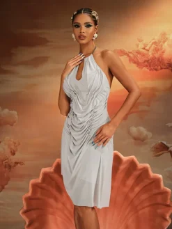 Dresses|Midi Dresses*Mew Mews Fashion Dariusz Halterneck Ruched Midi Dress