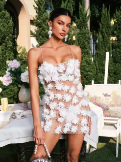Dresses|Mini Dresses*Mew Mews Fashion Darko Spaghetti Flower Mesh Mini Dress